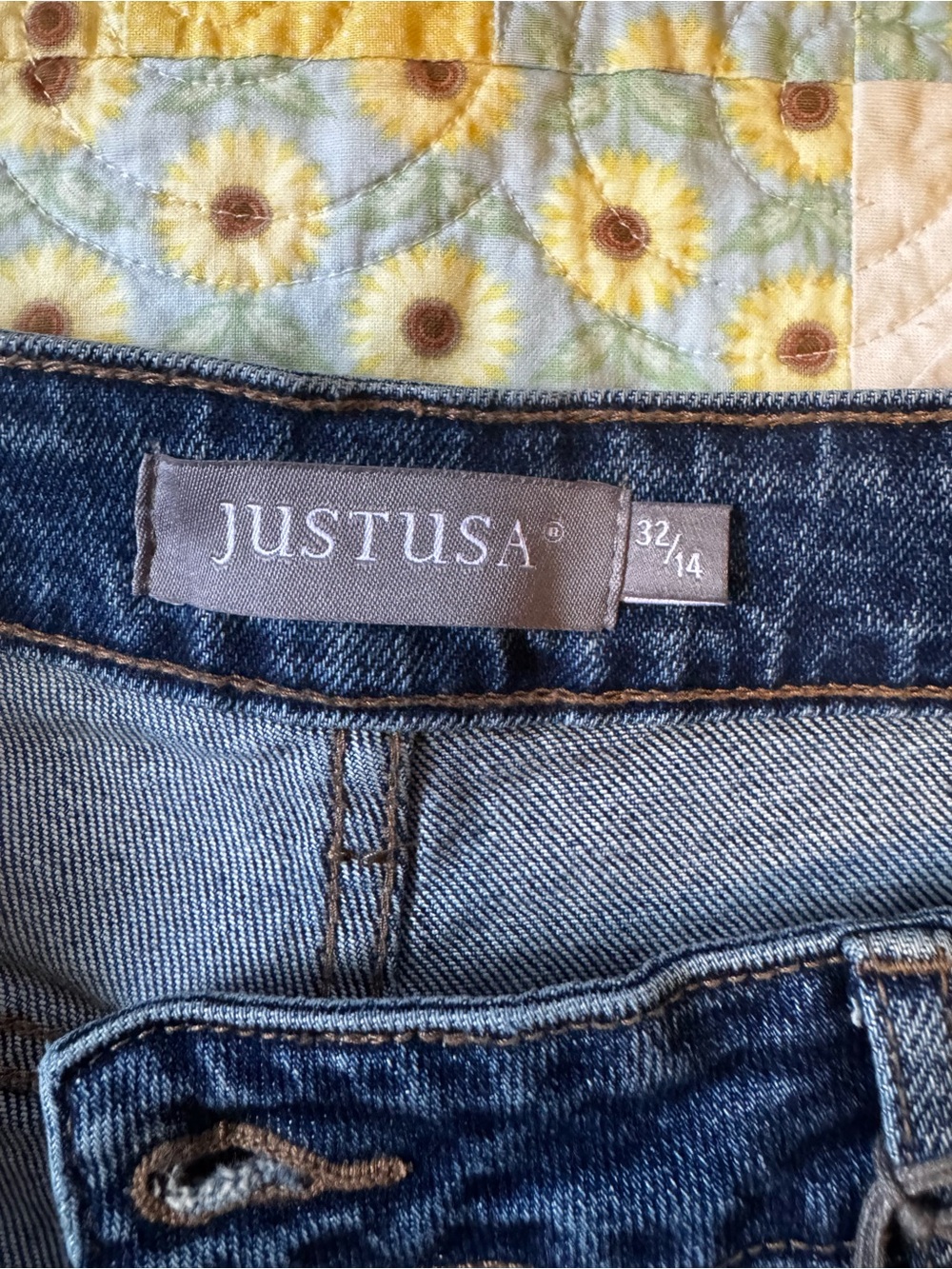 Just USA Dark Blue Denim Jeans with Contrast Stitching. Barrel style.